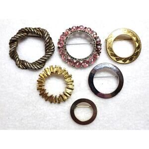 Wreath Circle Brooch Pin Lot 6 Pc Vtg 60s 70s 80s Silvertone Goldtone Minimalist